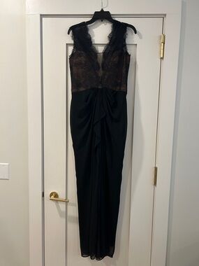 BCBGMaxAzria Black Lace Bodice Evening Gown